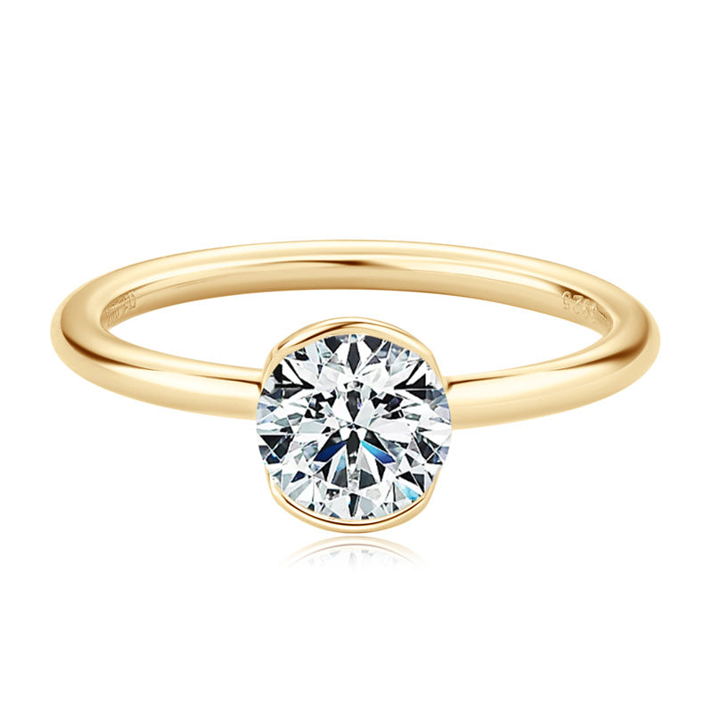 S925 Sterling Silver 18K Gold Plated Moissanite Ring - Minimalist Design