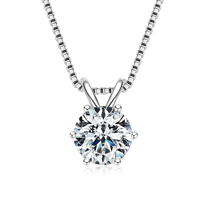 S925 Sterling Silver Six-Prong Moissanite Necklace - Classic Delicate Chain
