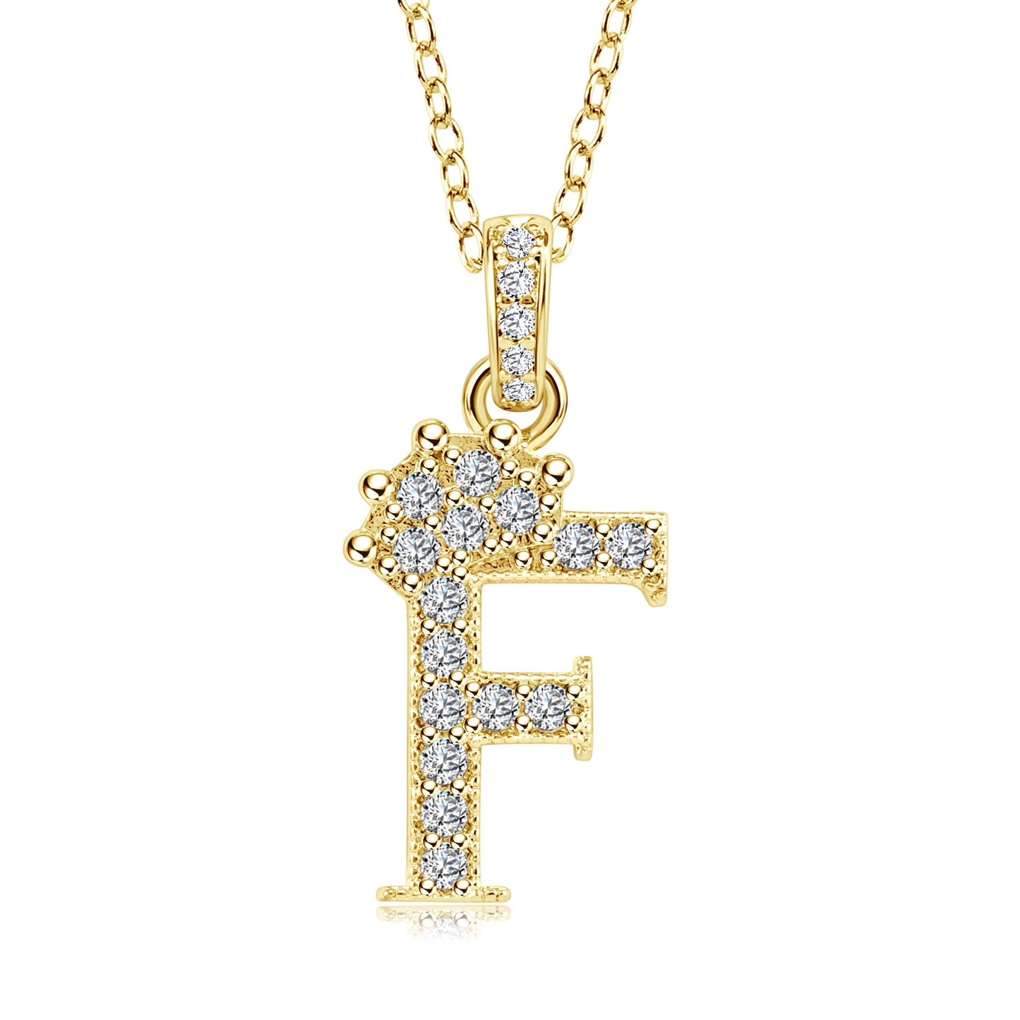 Crown Zircon Letter Pendant Necklace - Copper Plated Personalized Jewelry for Women
