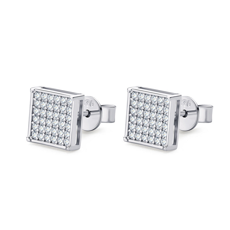 2025 Hip Hop Square Moissanite Stud Earrings - S925 Sterling Silver Unisex