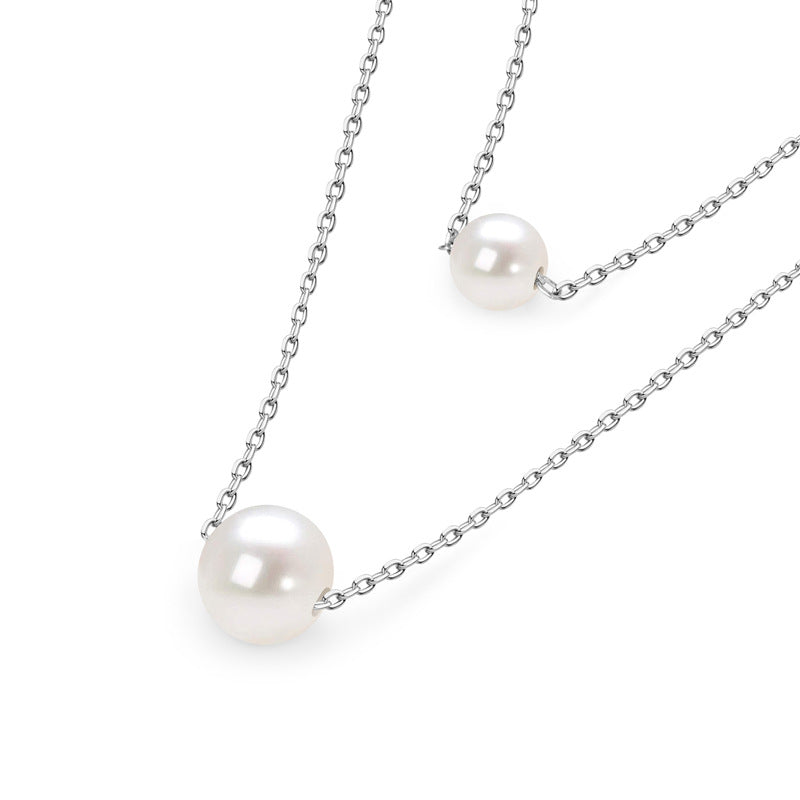 Layered Natural Freshwater Pearl Necklace - S925 Sterling Silver 18K Gold Plated