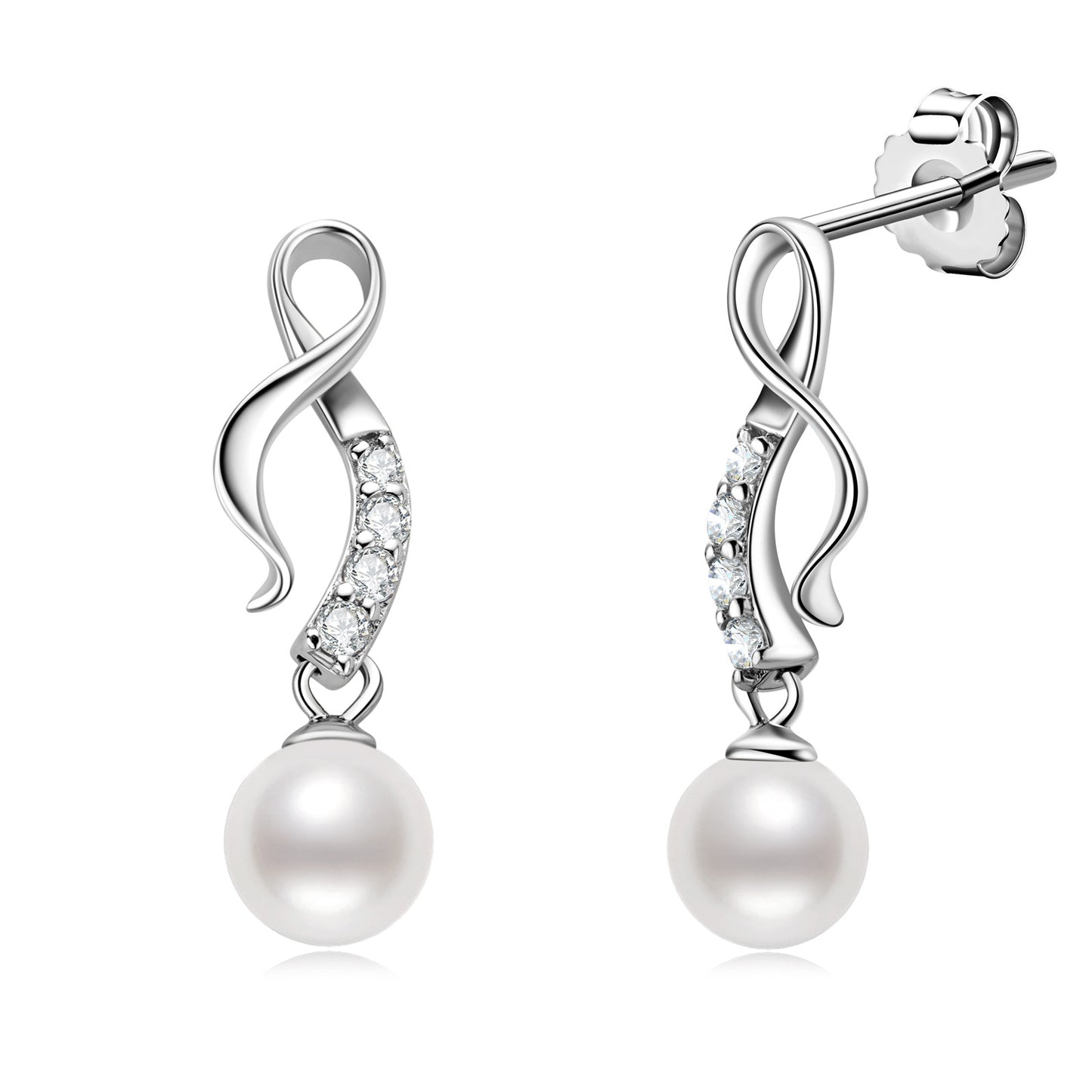 Freshwater Pearl Bow Earrings - S925 Sterling Silver Drop Earrings for Women