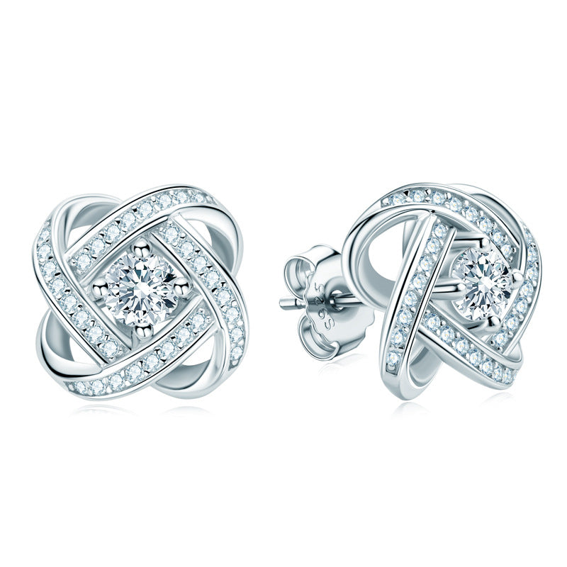S925 Sterling Silver Four-Leaf Clover Moissanite Stud Earrings