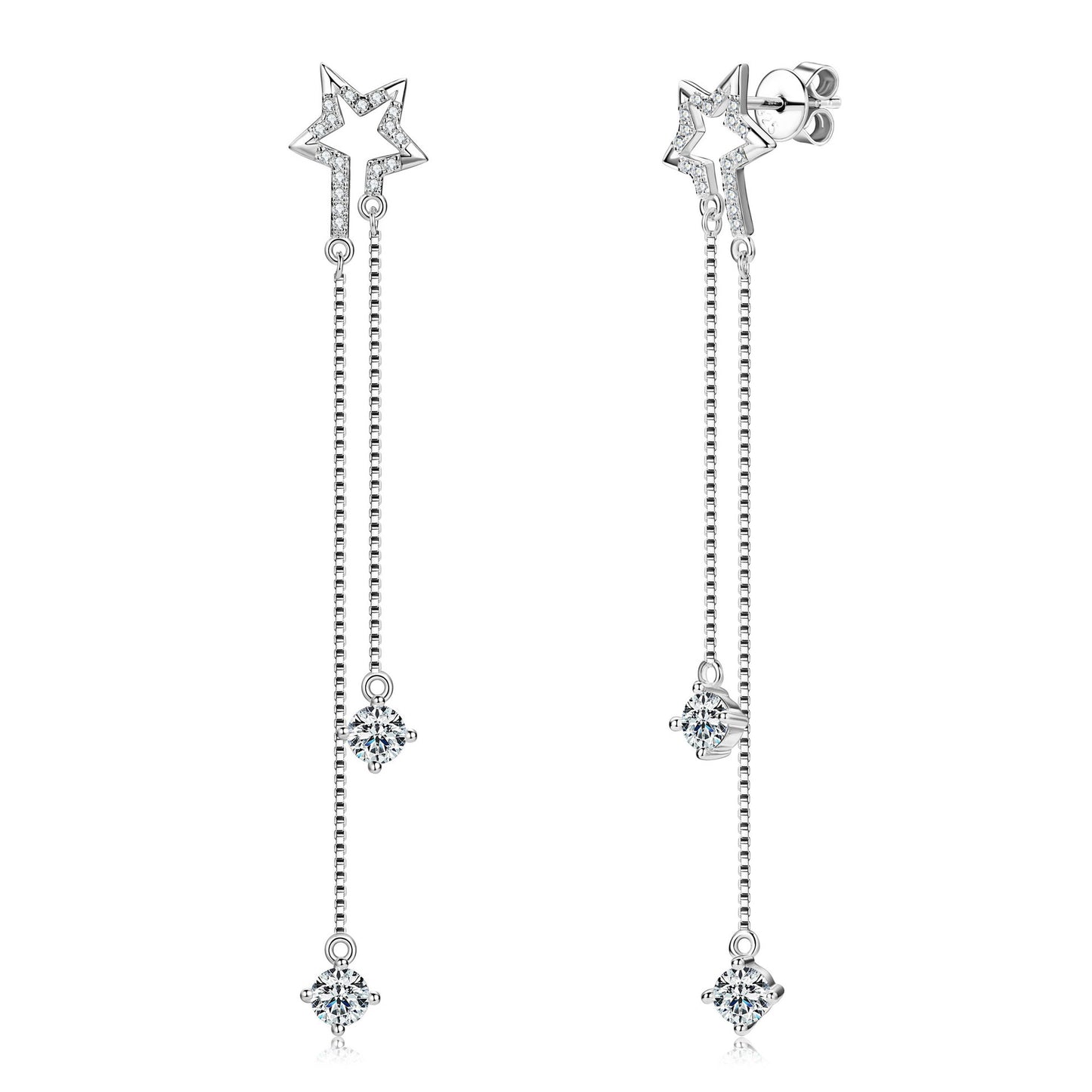 S925 Sterling Silver Star Fringe Moissanite Earrings - Drop Earrings
