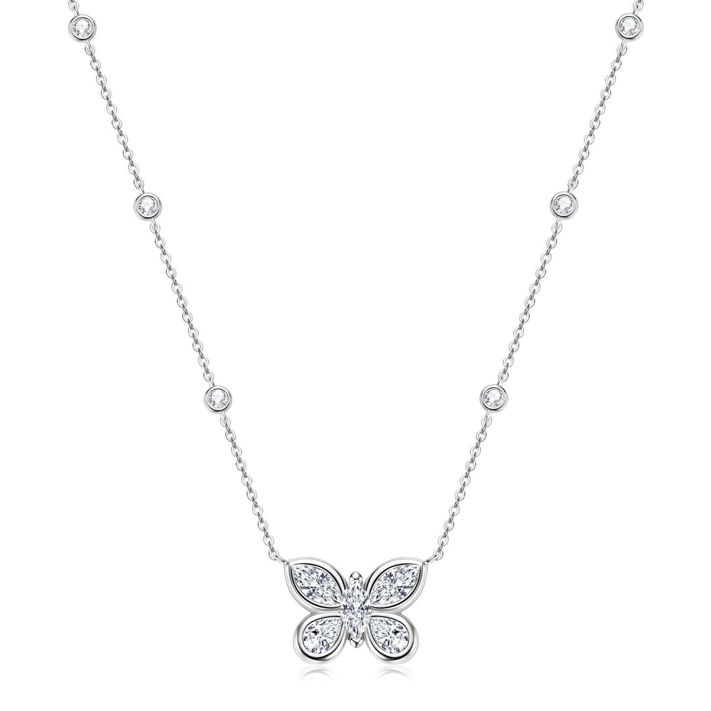 Bow Pendant Necklace - Sterling Silver with Zircon for Women