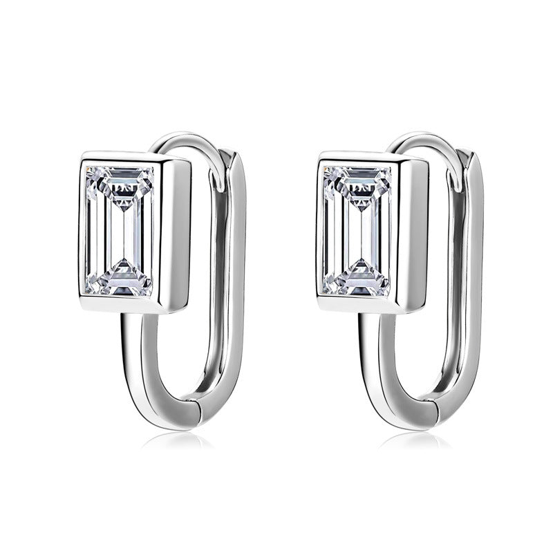 D-Color Moissanite U-Shaped Earrings - S925 Silver Rectangular Geometric Studs