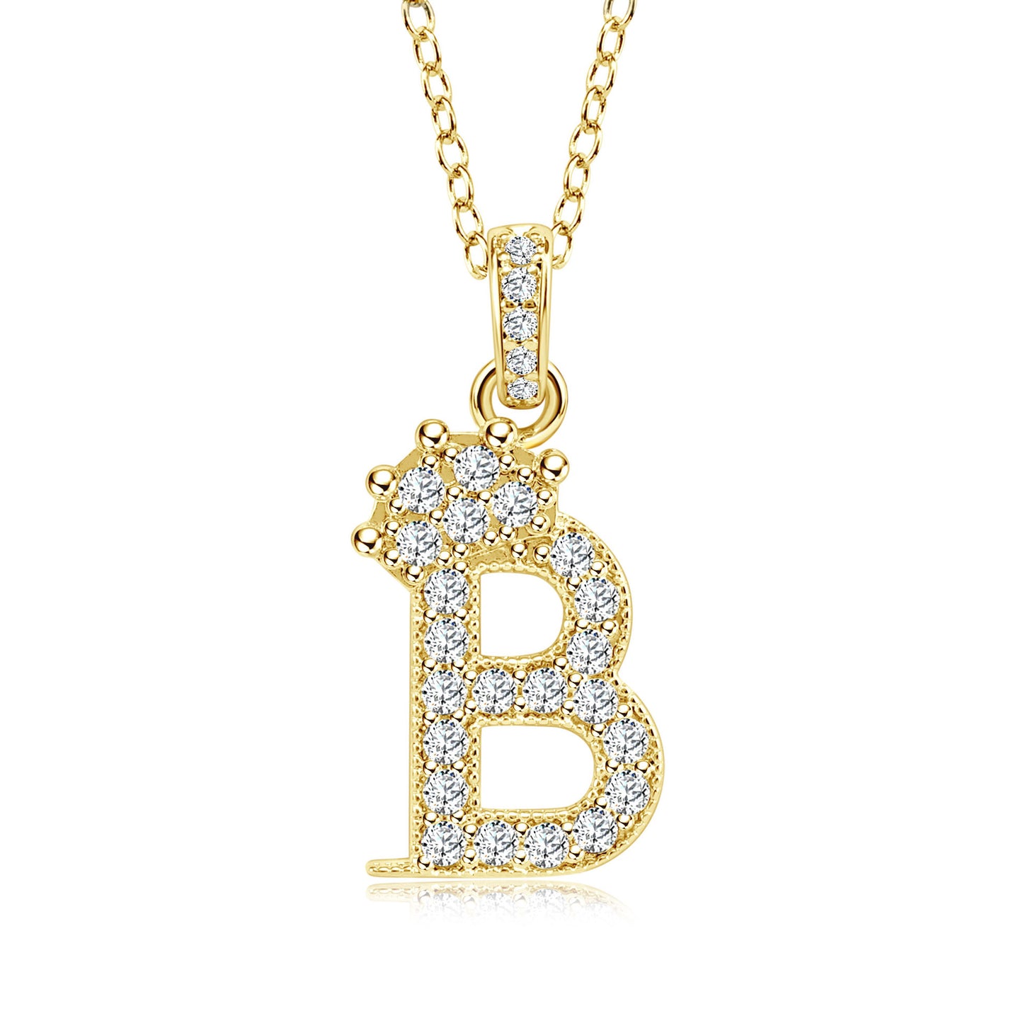 Crown Zircon Letter Pendant Necklace - Copper Plated Personalized Jewelry for Women