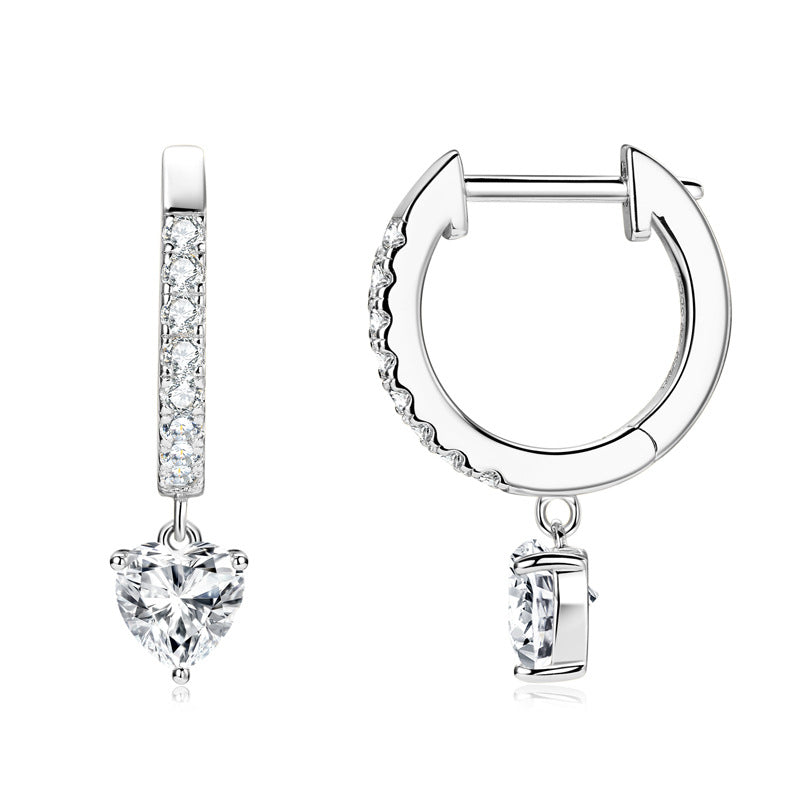 Heart Moissanite Stud Earrings - Sterling Silver for Women