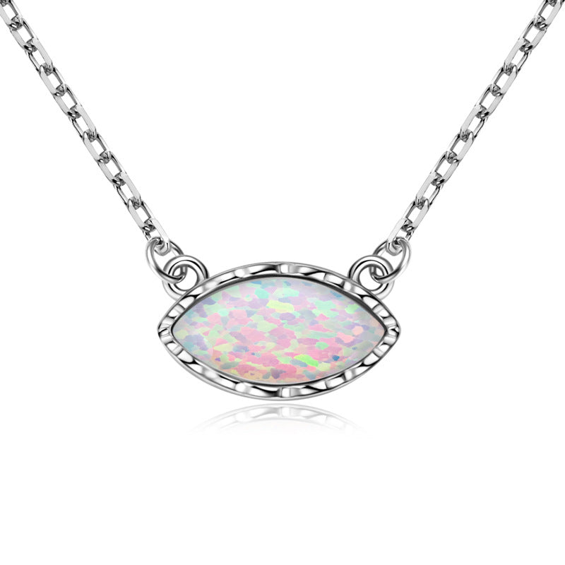 Marquise Cut Opal Pendant Necklace - S925 Sterling Silver Angel Eye Opal