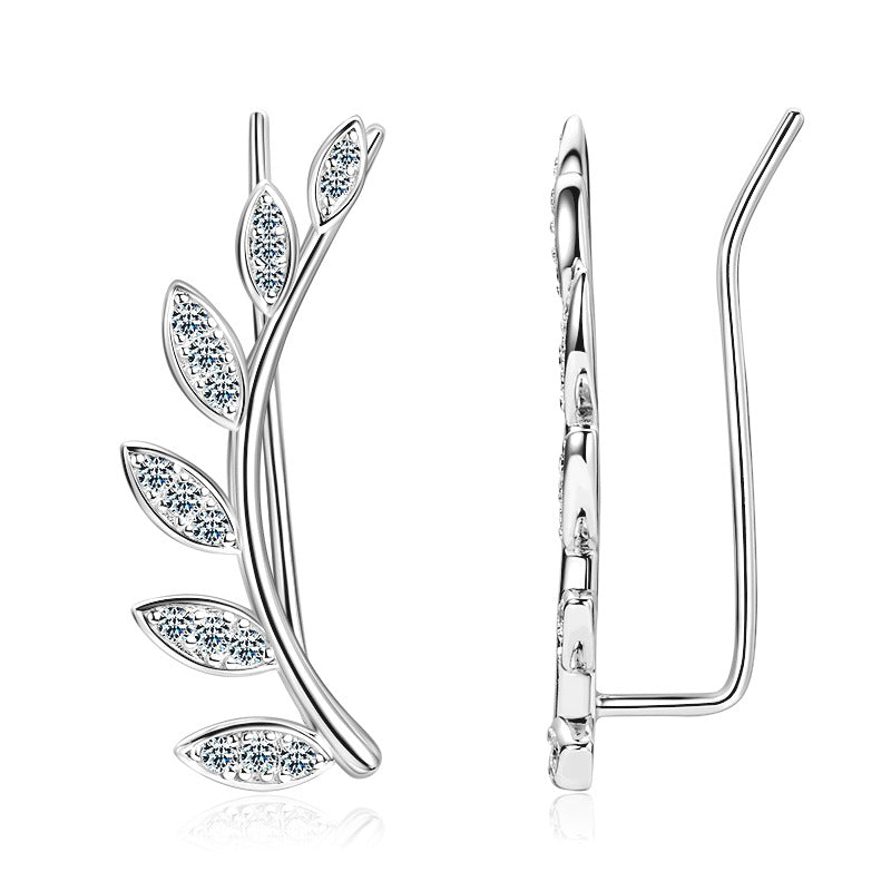 D-Color Moissanite Leaf Stud Earrings - 925 Sterling Silver Nature-Inspired Earrings