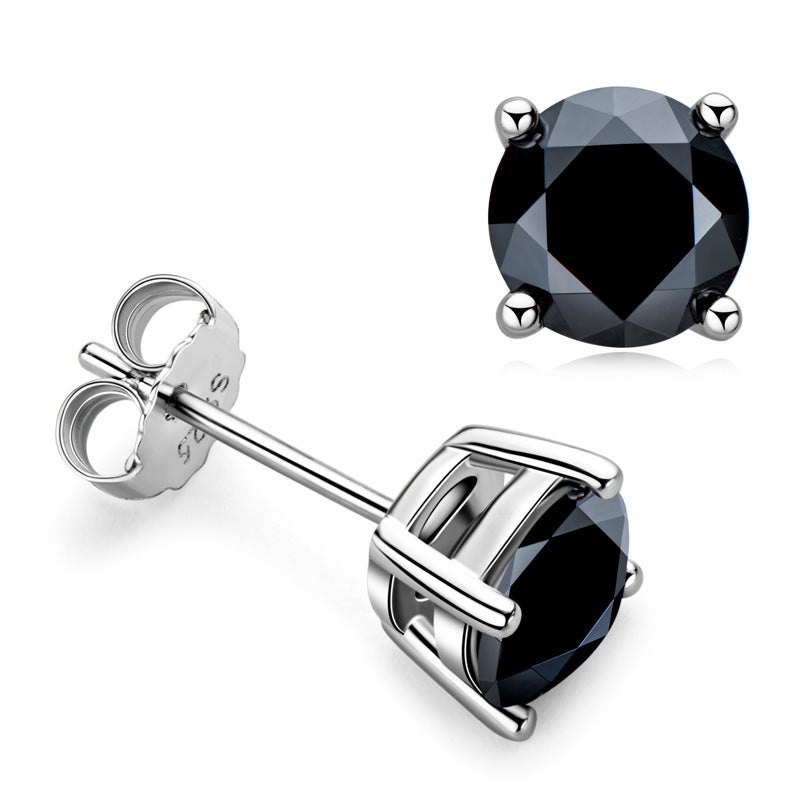 S925 Sterling Silver Black Moissanite Stud Earrings - Sophisticated Fashion Statement