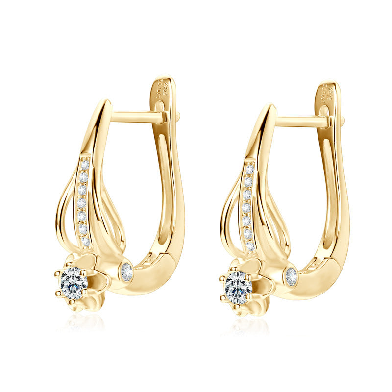 French Retro D-Color Moissanite Flower Earrings - 925 Sterling Silver