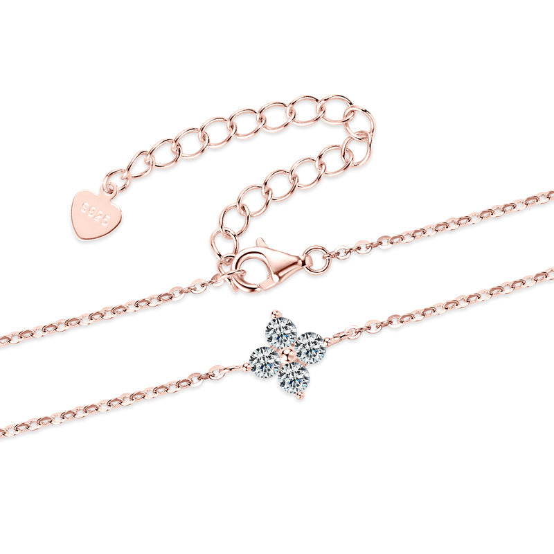 S925 Sterling Silver Four-Leaf Clover Moissanite Bracelet - Lucky Charm Jewelry