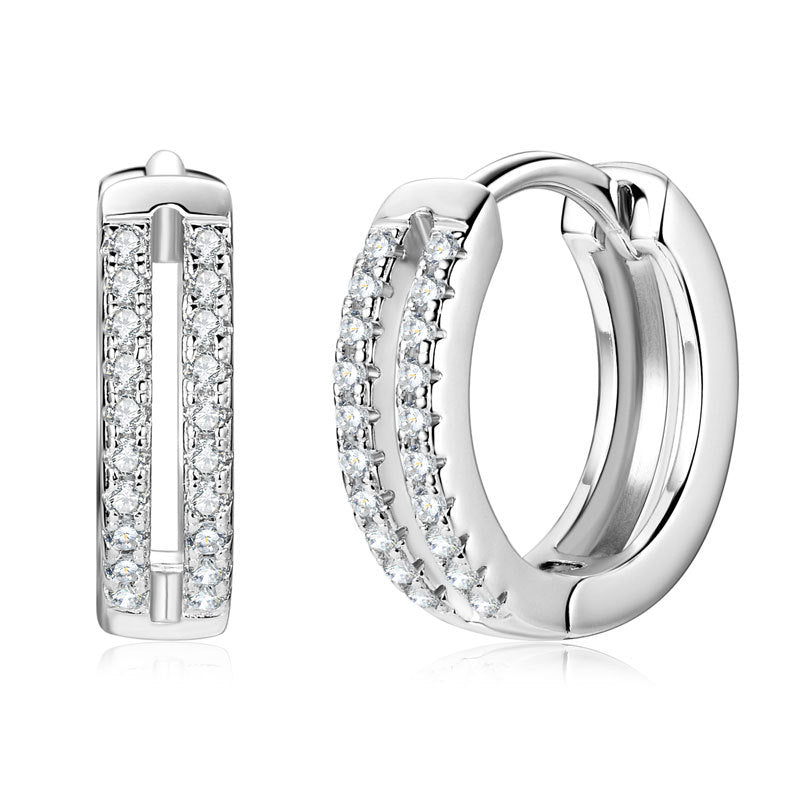 S925 Sterling Silver Double Row Circle Earrings - D Color Diamond Hoop Earrings