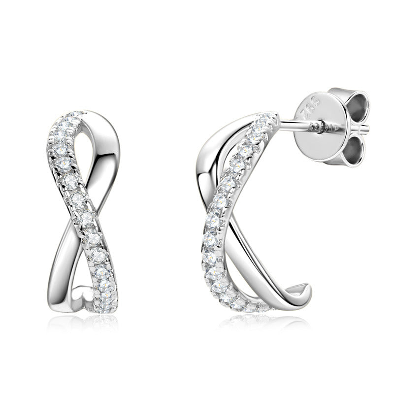 Cross Stud Earrings - Sterling Silver with Moissanite for Women