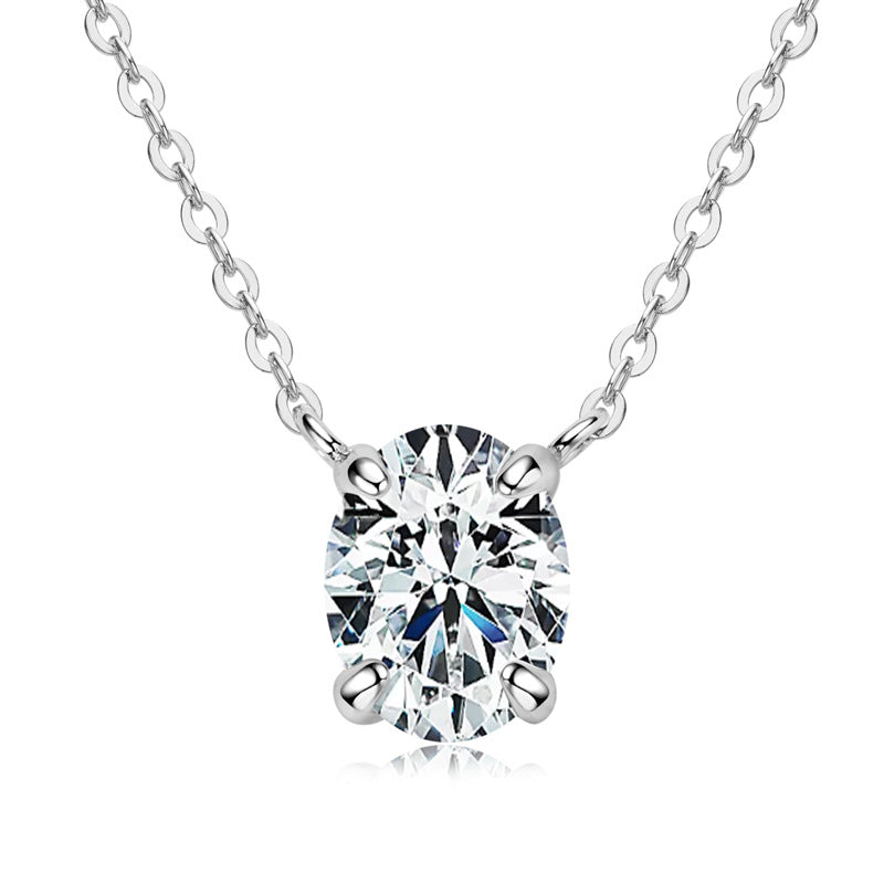 S925 Sterling Silver D Color Oval Moissanite Collarbone Necklace - Premium Cut Pendant