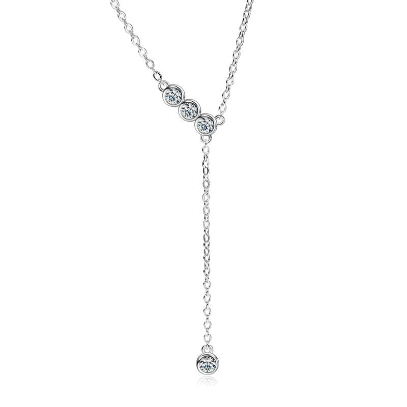 S925 Sterling Silver Y-Chain Necklace - Moissanite Tassel Lariat Necklace