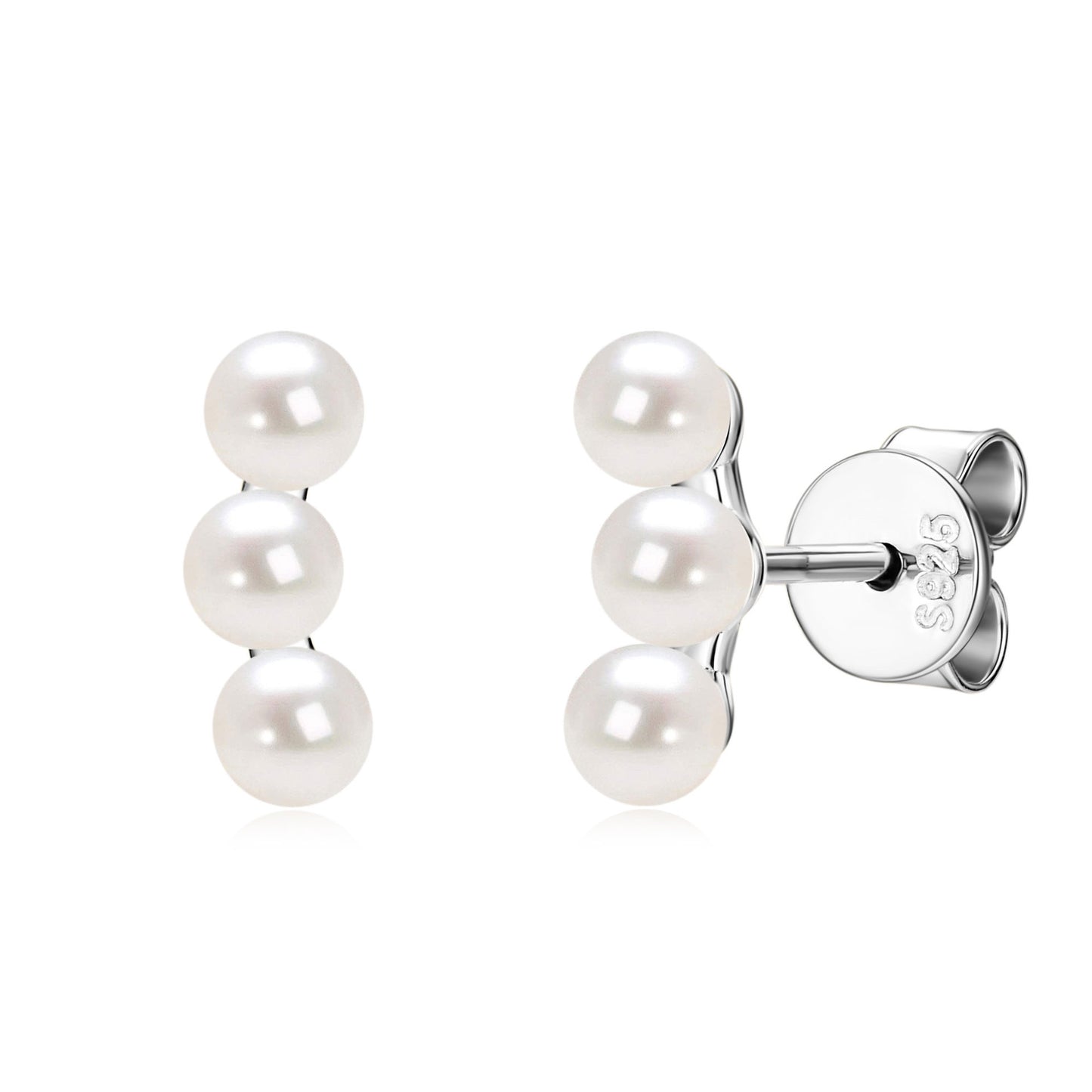 S925 Sterling Silver Natural Freshwater Pearl Stud Earrings for Women