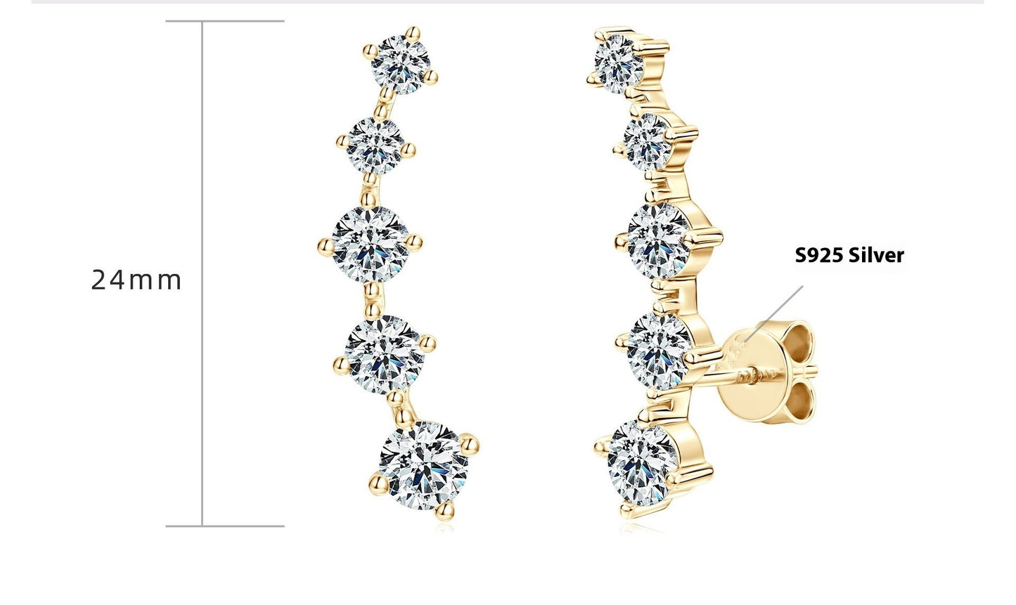 Moissanite Stud Earrings - Sterling Silver Vine Design for Women