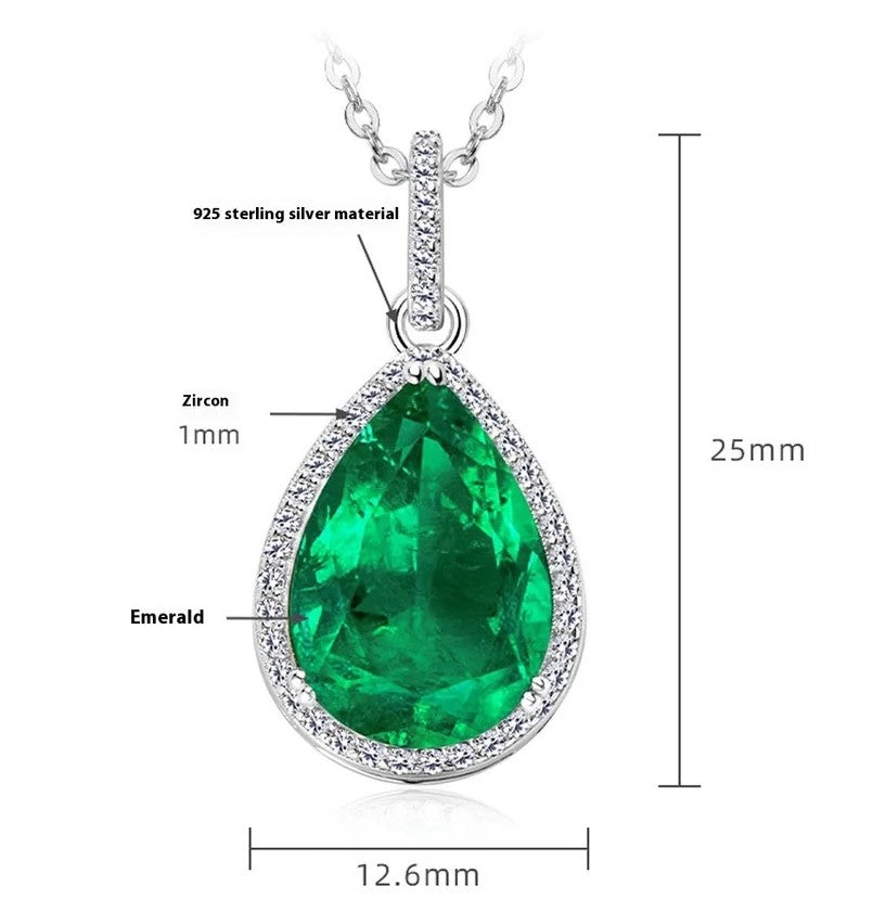 Emerald Green Teardrop Pendant Necklace - S925 Sterling Silver Delicate Chain