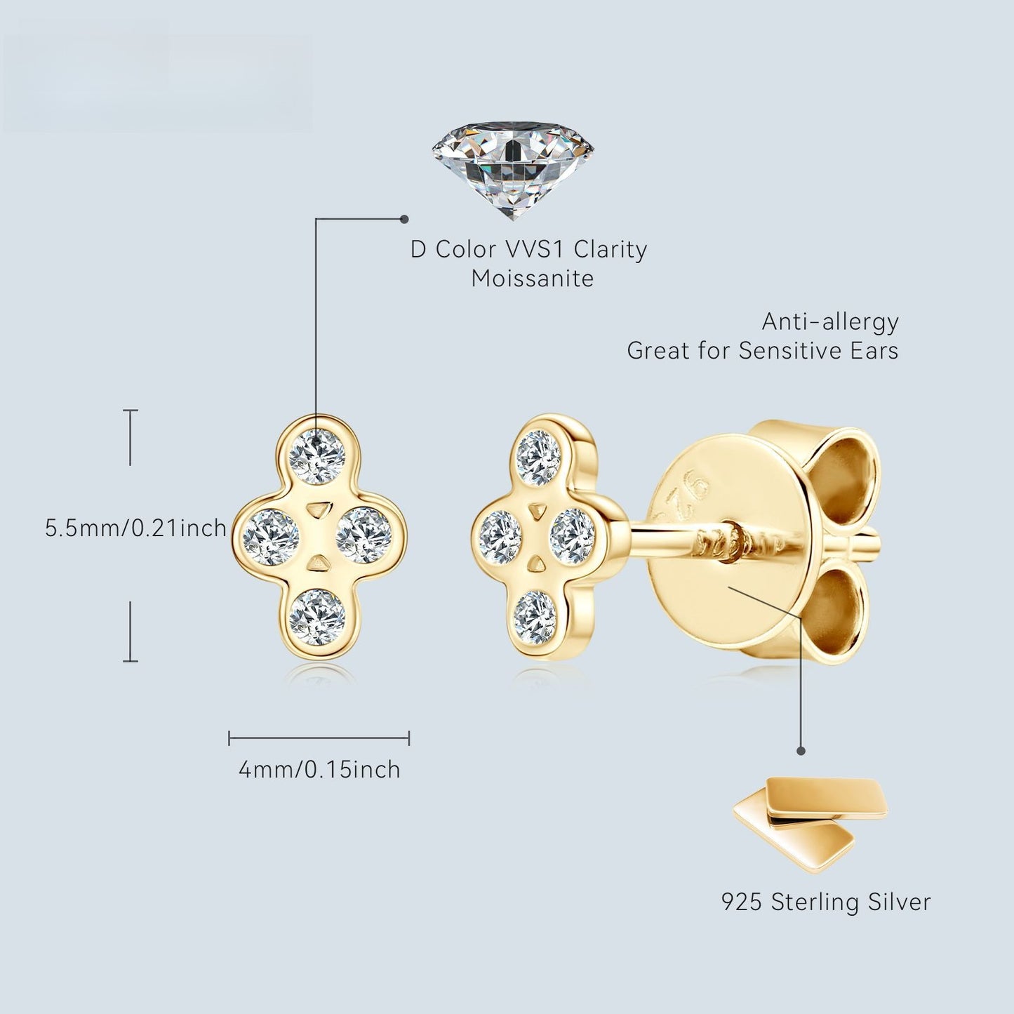 S925 Sterling Silver Star Stud Earrings - Geometric Sparkle Earrings