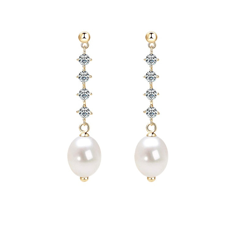 Natural Freshwater Pearl Classic Stud Earrings - Sterling Silver for Women