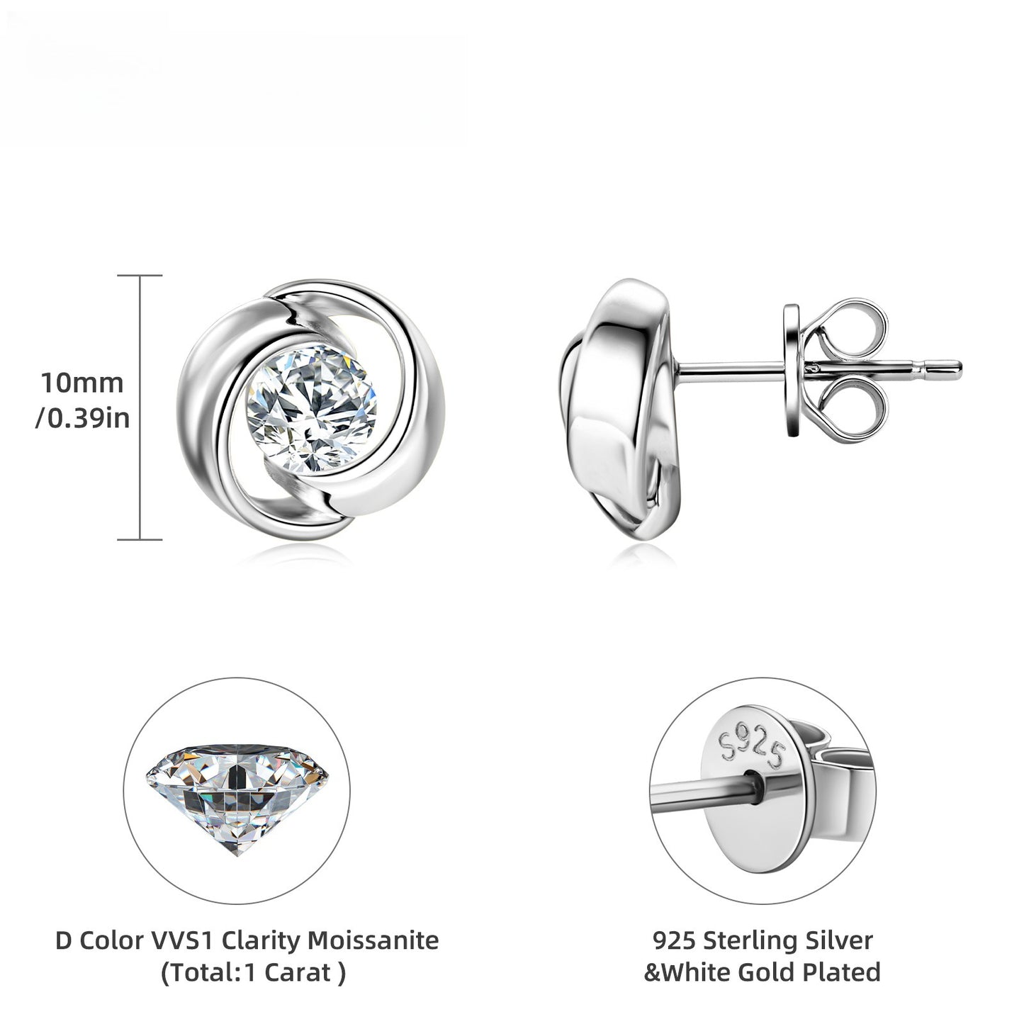5mm Round Moissanite Stud Earrings - 925 Sterling Silver Brilliant Cut Earrings