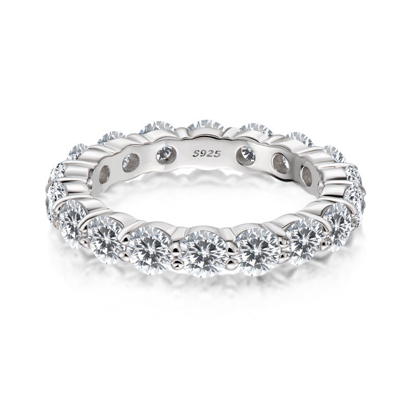 Full Diamond Row Zircon Ring - 925 Sterling Silver Fashion Statement Ring for Women