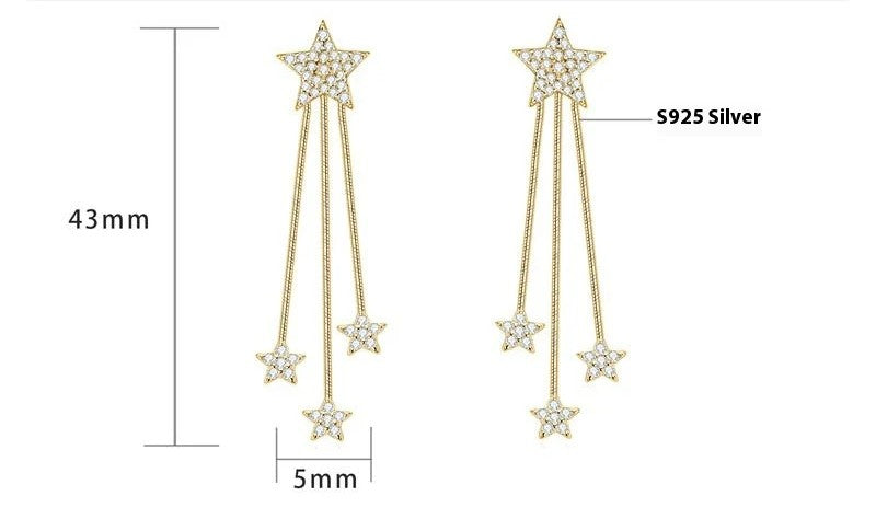S925 Sterling Silver Star Fringe Moissanite Drop Earrings - Sparkling Luxury Design