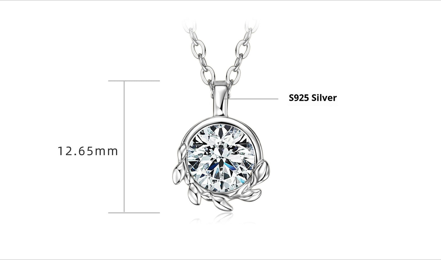1 Carat Moissanite Olive Leaf Necklace - S925 Sterling Silver Delicate Chain