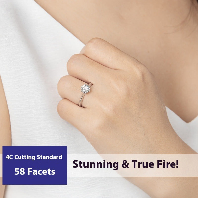 Classic Six-Prong D Color Moissanite Ring - 18K Gold Plated Engagement Ring