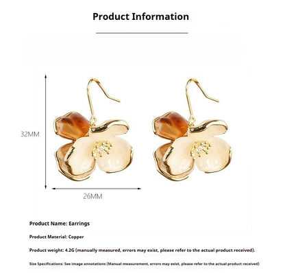 Amber Resin Flower Earrings - 3D Floral Statement Earrings for Women