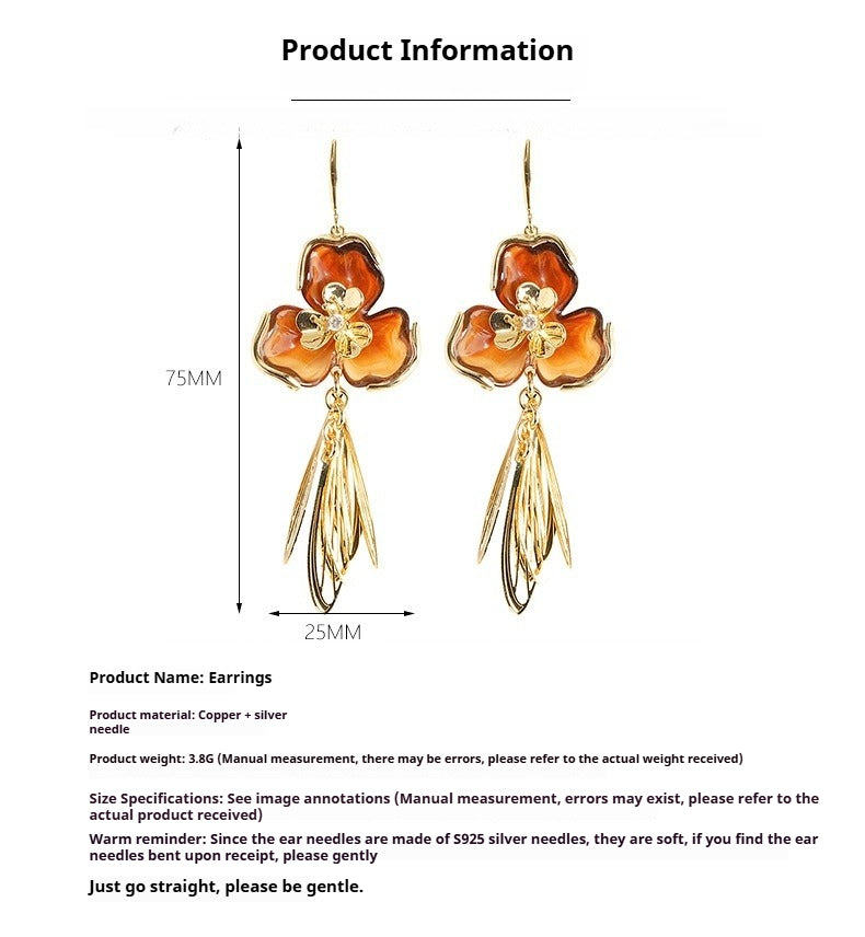 Amber Resin Flower Earrings - 3D Floral Statement Earrings for Women