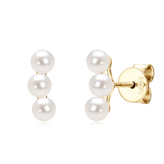 S925 Sterling Silver Natural Freshwater Pearl Stud Earrings for Women
