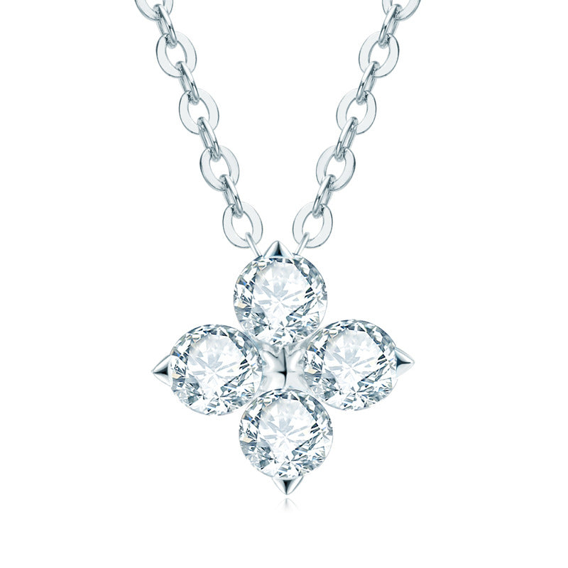 S925 Sterling Silver D Color Moissanite Four-Leaf Clover Necklace - 18K Gold Plated Lucky Pendant