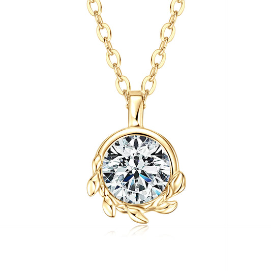 1 Carat Moissanite Olive Leaf Necklace - S925 Sterling Silver Delicate Chain