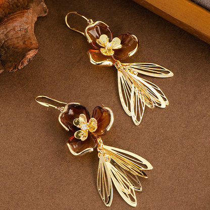 Amber Resin Flower Earrings - 3D Floral Statement Earrings for Women
