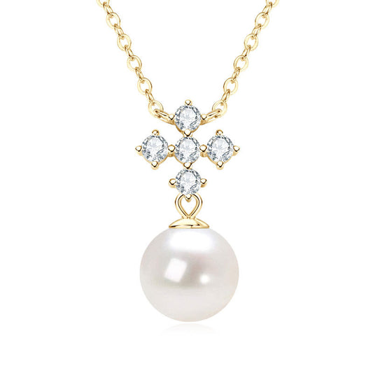 Natural Freshwater Pearl Pendant Necklace - S925 Sterling Silver with Moissanite Accent