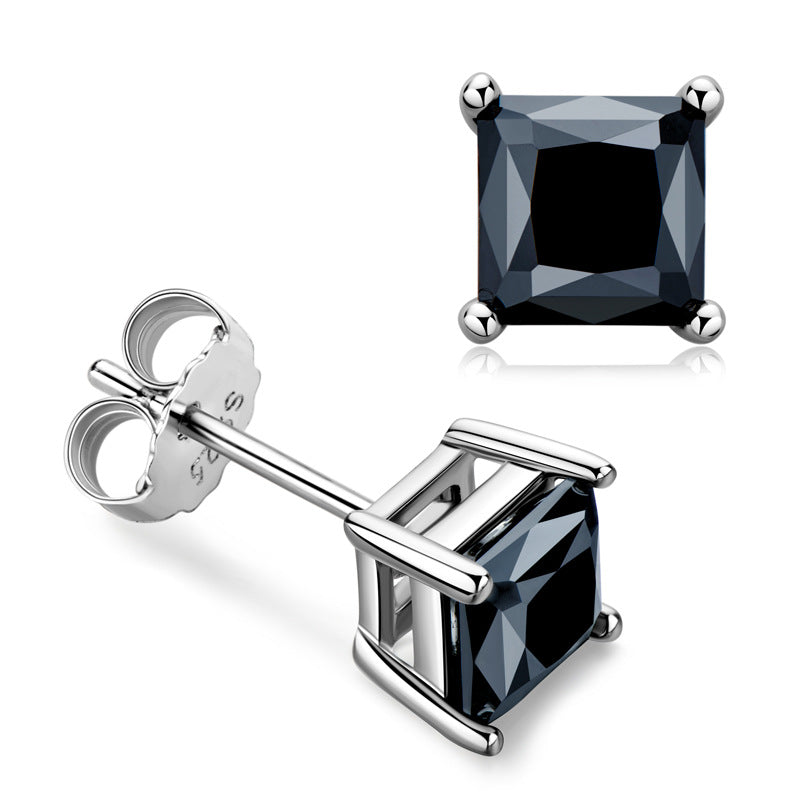 S925 Sterling Silver Black Moissanite Stud Earrings - Sophisticated Fashion Statement