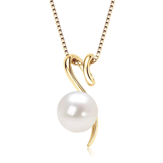 S925 Sterling Silver Natural Freshwater Pearl Necklace - Classic Gold Single Pearl Pendant