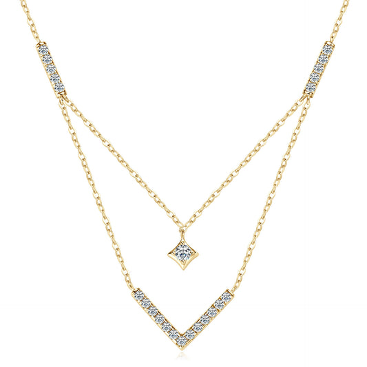 Double Layer V-Shaped Moissanite Necklace - S925 Sterling Silver Collarbone Chain