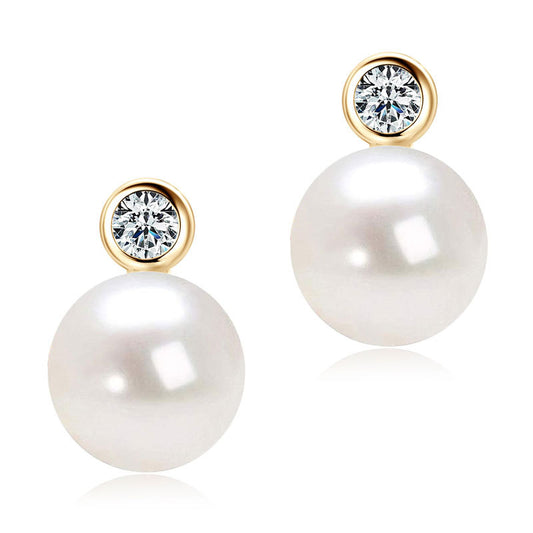 Natural Freshwater Pearl Stud Earrings - 925 Sterling Silver 18K Gold Plated Minimalist Earrings
