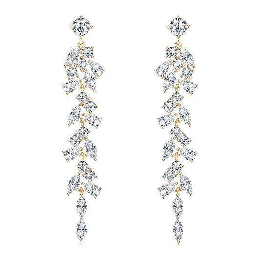 S925 Sterling Silver Sparkling Zircon Tassel Earrings - Elegant Drop Fringe Earrings