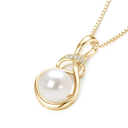 9mm Freshwater Pearl Pendant - S925 Sterling Silver with Moissanite Accent