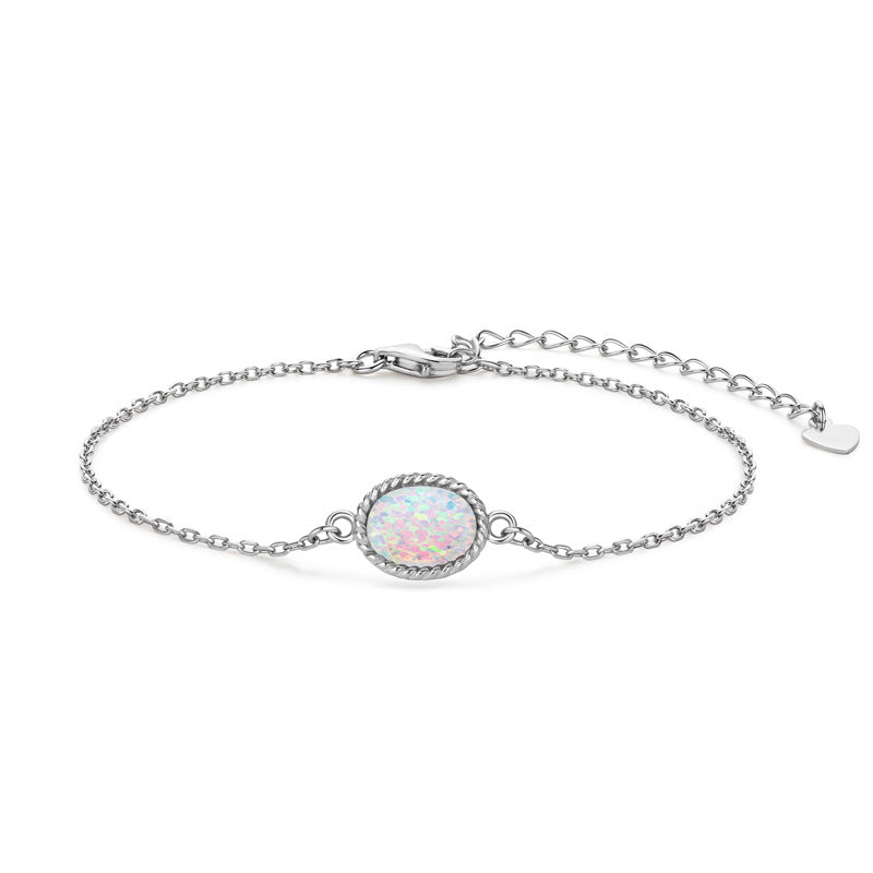 French Retro Opal Bracelet - S925 Sterling Silver Vintage Jewelry for Women