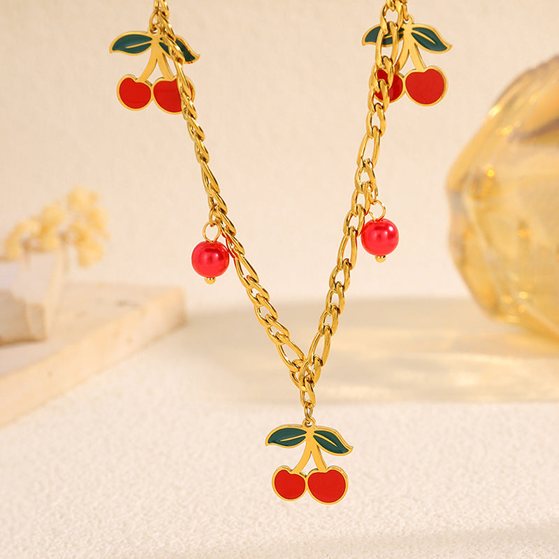 Cherry Pendant Necklace - Dainty Fruit Charm Necklace