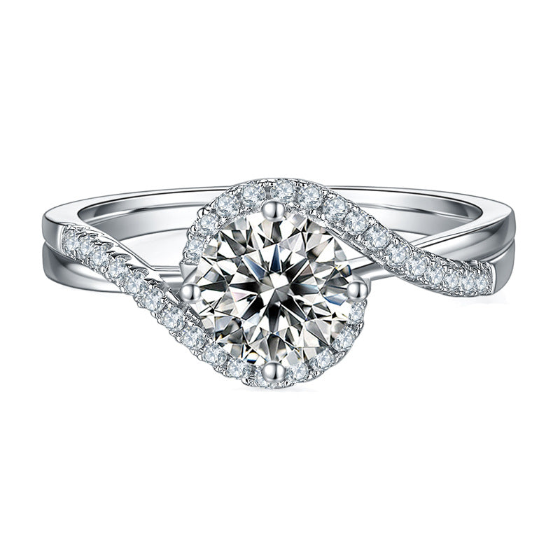 S925 Sterling Silver 1 Carat Moissanite Ring - Elegant Twisted Band Design