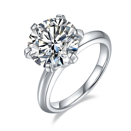 5 Carat D Color Moissanite Ring - Classic Six Prong Setting in S925 Sterling Silver with 18K Gold Plating