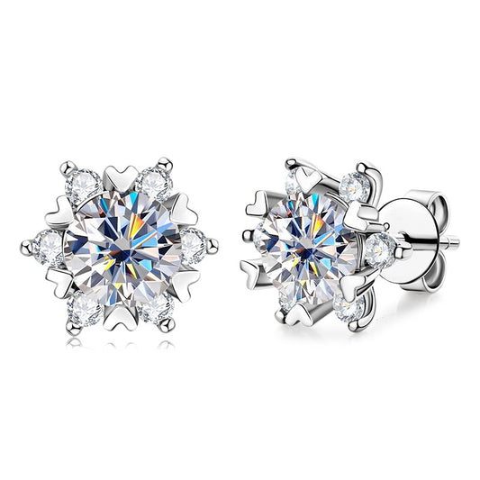 S925 Sterling Silver Snowflake Moissanite Earrings - Tarnish-Free Design