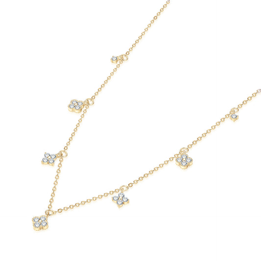 S925 Sterling Silver Four-Leaf Clover Moissanite Necklace - Lucky Charm Delicate Chain